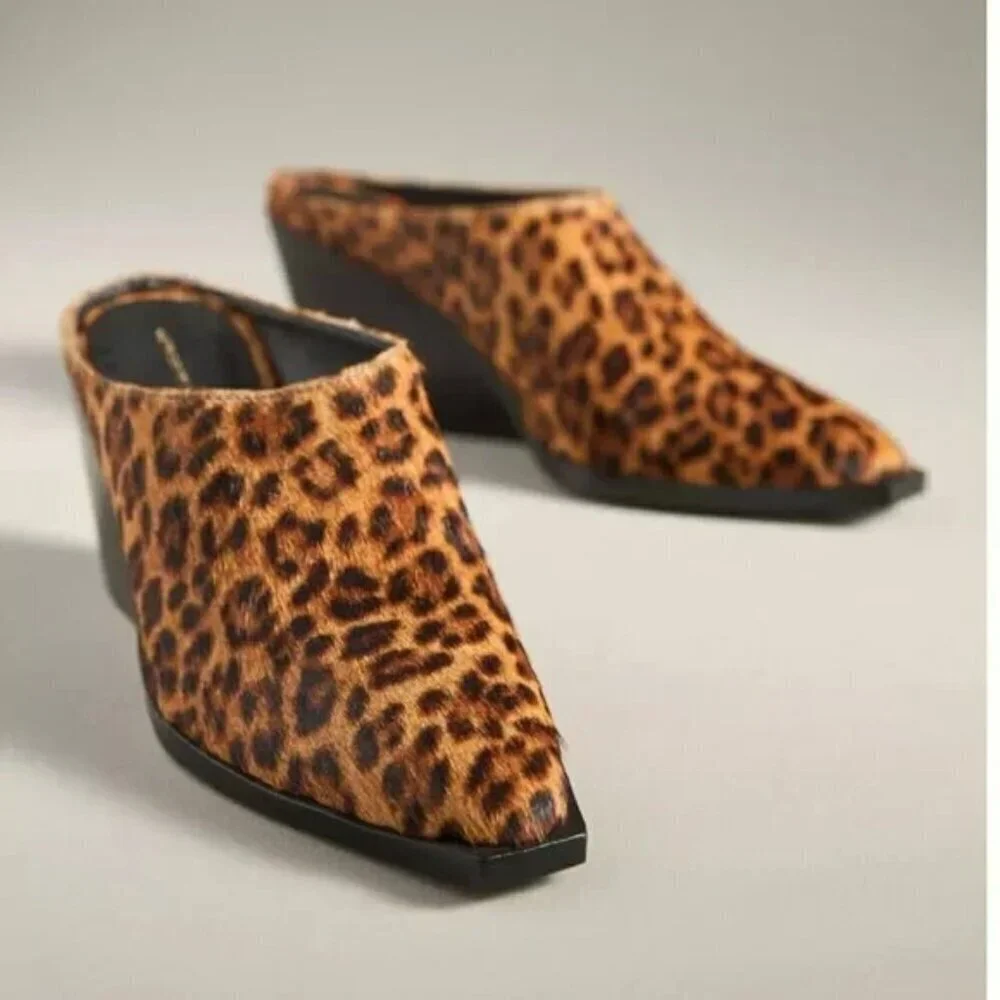 By Anthropologie Western Mule Heels Cow skin Animal Print  39